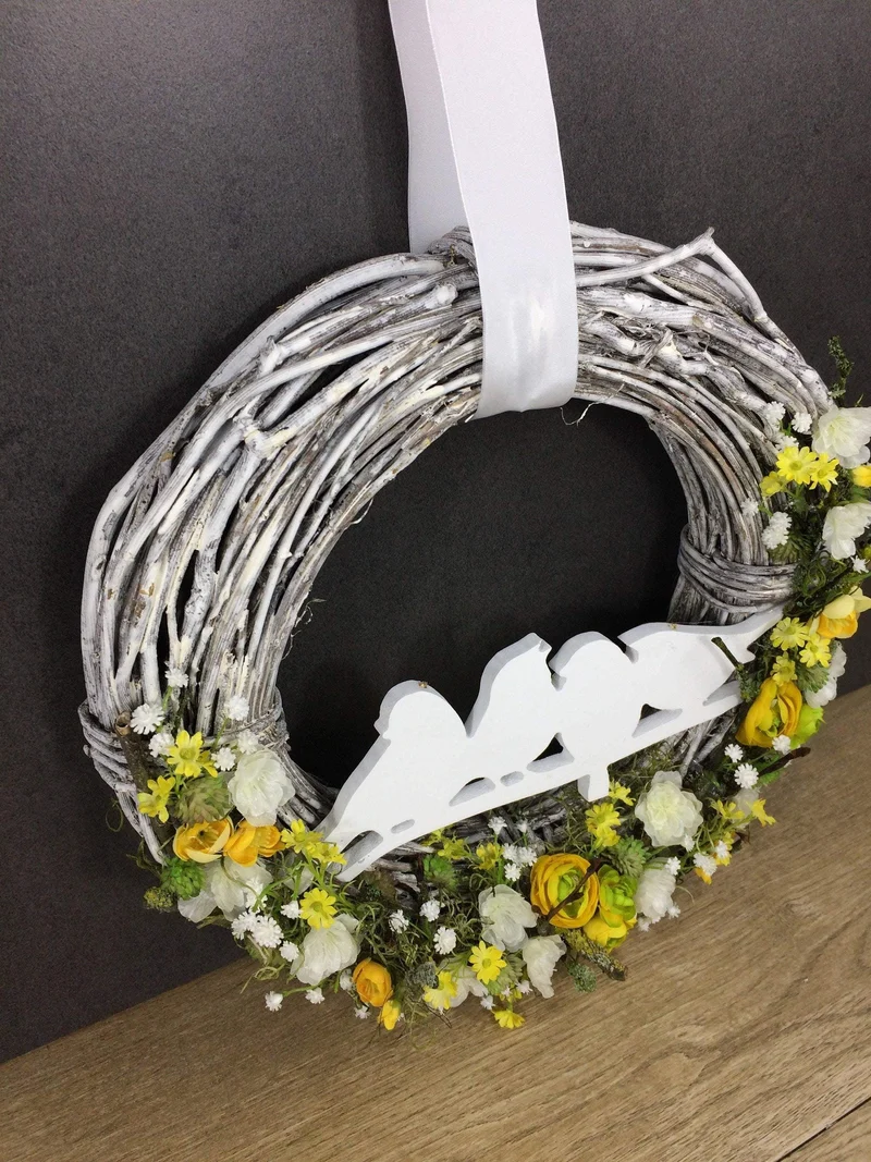 Türkranz Herbst Hortensie 35cm – Türdeko mit Hortensie Rosen & Vögeln