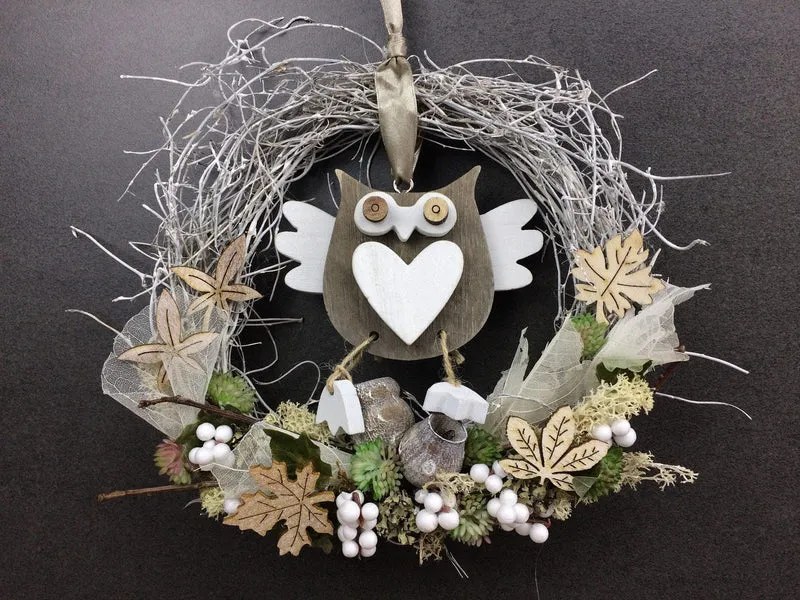 Herbstkranz Türdeko mit Eule 22cm – handgefertigt & stilvoll