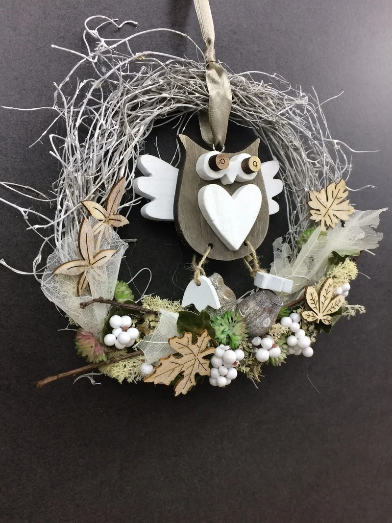 Herbstkranz Türdeko mit Eule 22cm – handgefertigt & stilvoll