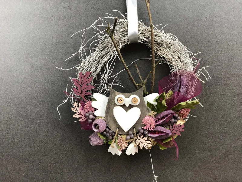 Herbstkranz Türdeko mit Eule 22cm – handgefertigt & stilvoll