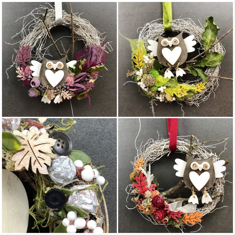 Herbstkranz Türdeko mit Eule 22cm – handgefertigt & stilvoll