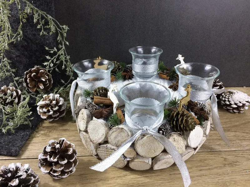 Adventskranz rund mit Hirsch – Naturmaterialien mehrjährig