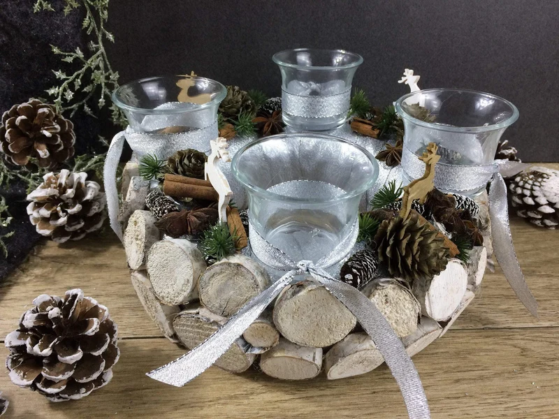 Adventskranz rund mit Hirsch – Naturmaterialien mehrjährig
