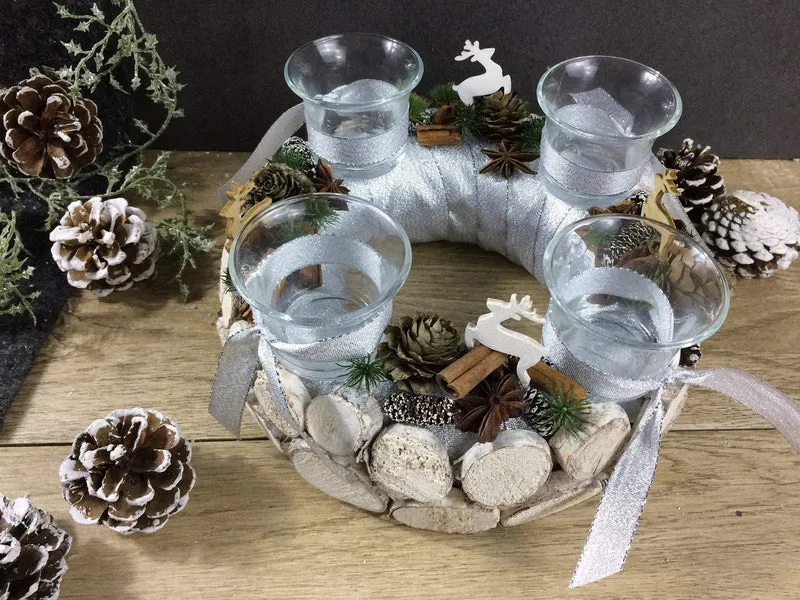 Adventskranz rund mit Hirsch – Naturmaterialien mehrjährig