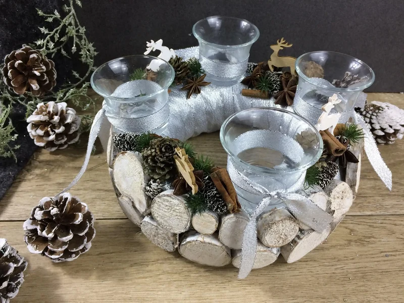 Adventskranz rund mit Hirsch – Naturmaterialien mehrjährig