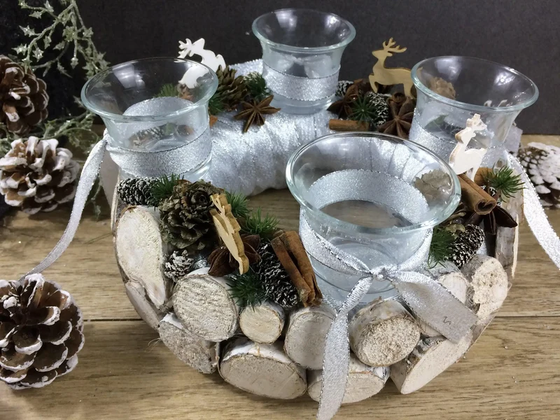 Adventskranz rund mit Hirsch – Naturmaterialien mehrjährig