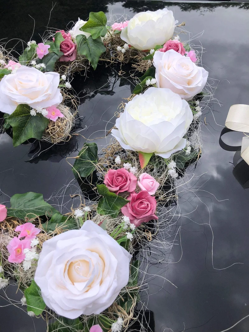 Hochzeit Brautauto Set 3-teilig – Autoschmuck Pfingstrose Seidenblumen