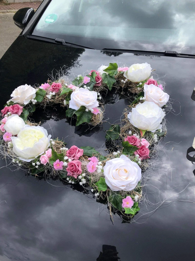 Hochzeit Brautauto Set 3-teilig – Autoschmuck Pfingstrose Seidenblumen