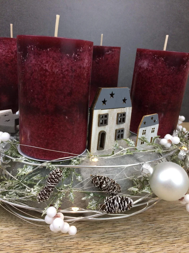 Adventskranz Lichterkette Häuser – rund stimmungsvoll mit Tanne