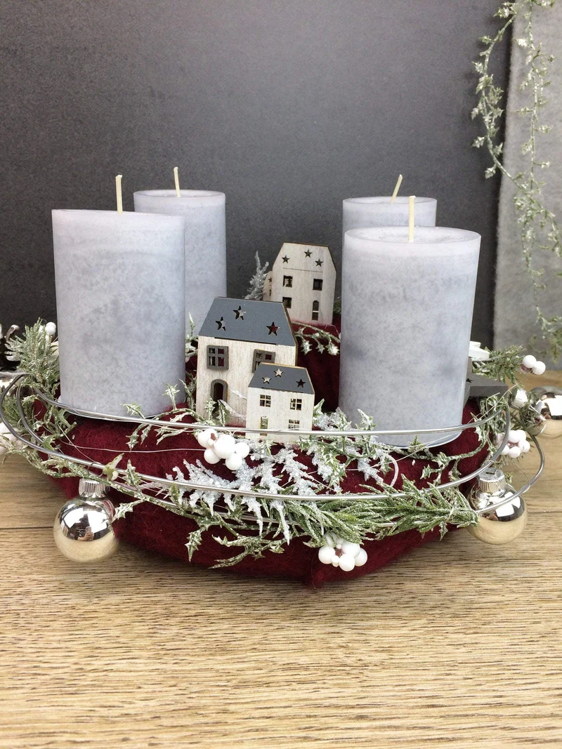 Adventskranz Lichterkette Häuser – rund stimmungsvoll mit Tanne