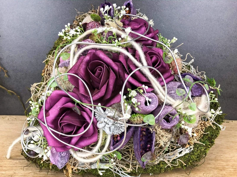 Grabdekoration Herz Rose – Seidenblumen langlebig