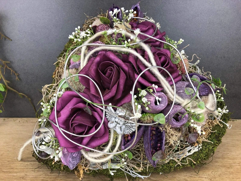 Grabdekoration Herz Rose – Seidenblumen langlebig