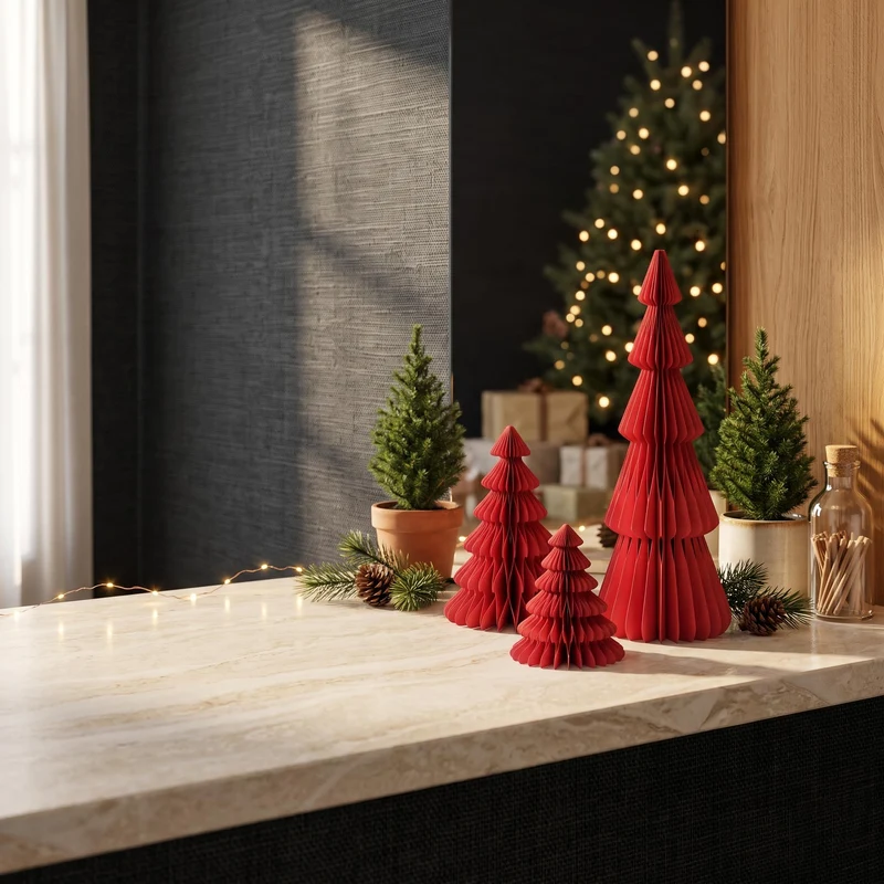 Paper tree - Foldable- Red - 25cm