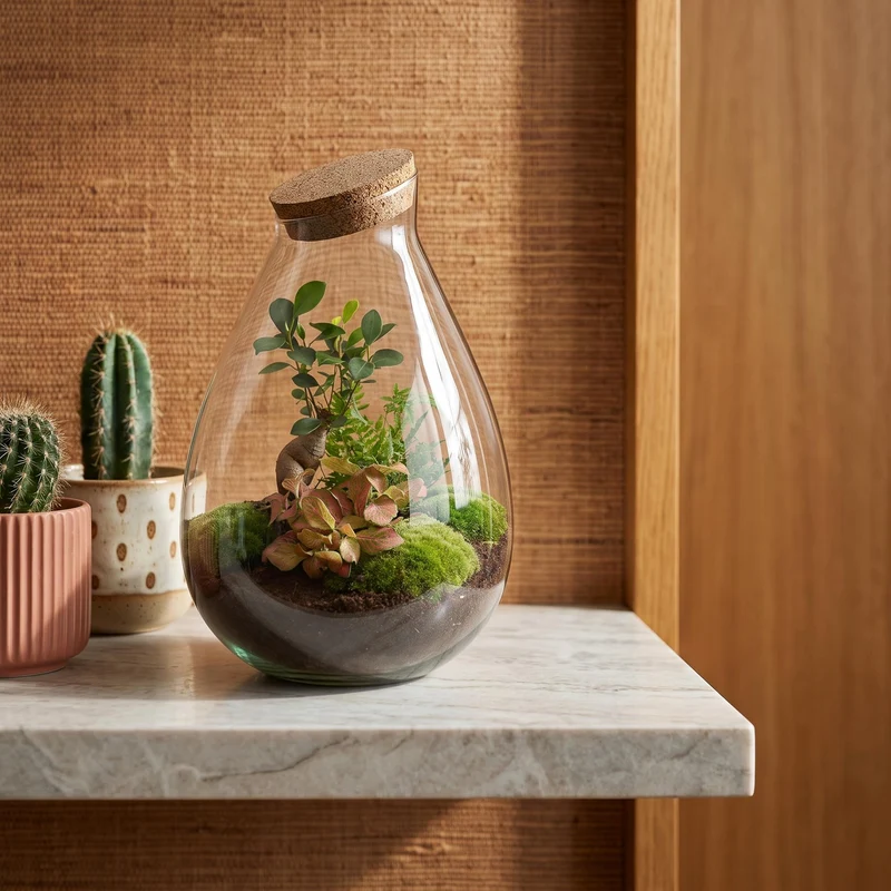 Drop XL Red - Terrarium with cork - Bottle garden DIY kit – Ø 24 cm ↑ 37 cm