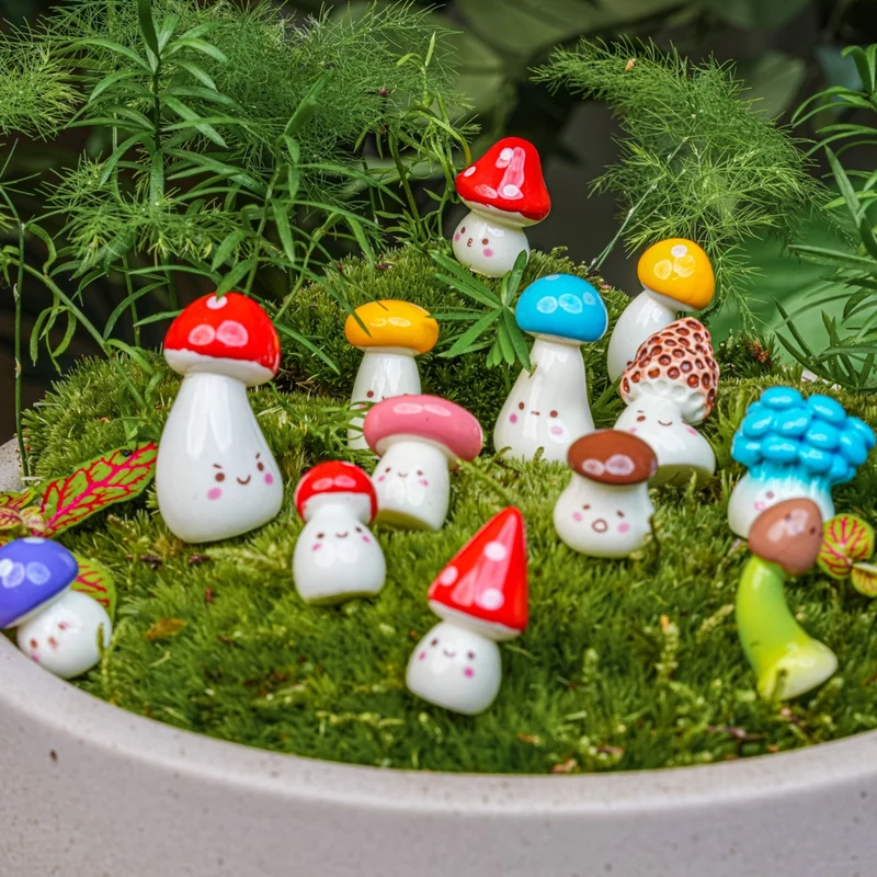 Mushroom Party – Decorative Mini Mushroom Figurines – Set of 13 – ↑ 2 cm