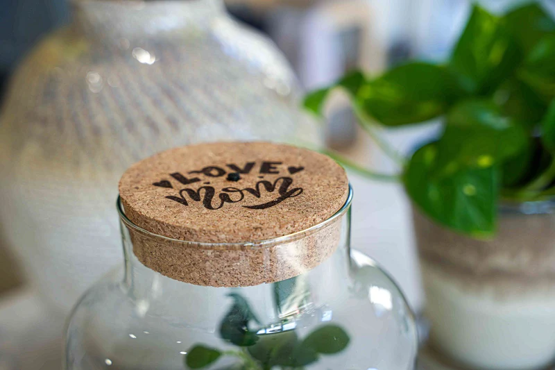 'LOVE MOM' terrarium Little Milky + Engraved cork with light - Bottle garden DIY kit - Ø 17 cm ↑ 25 cm