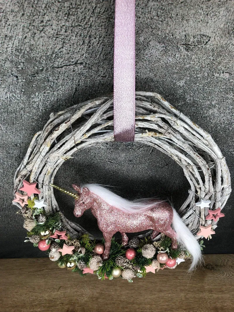 Weihnachtskranz Einhorn – Türkranz Weihnachten handgefertigt