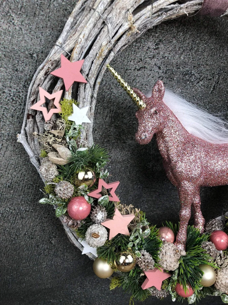 Weihnachtskranz Einhorn – Türkranz Weihnachten handgefertigt