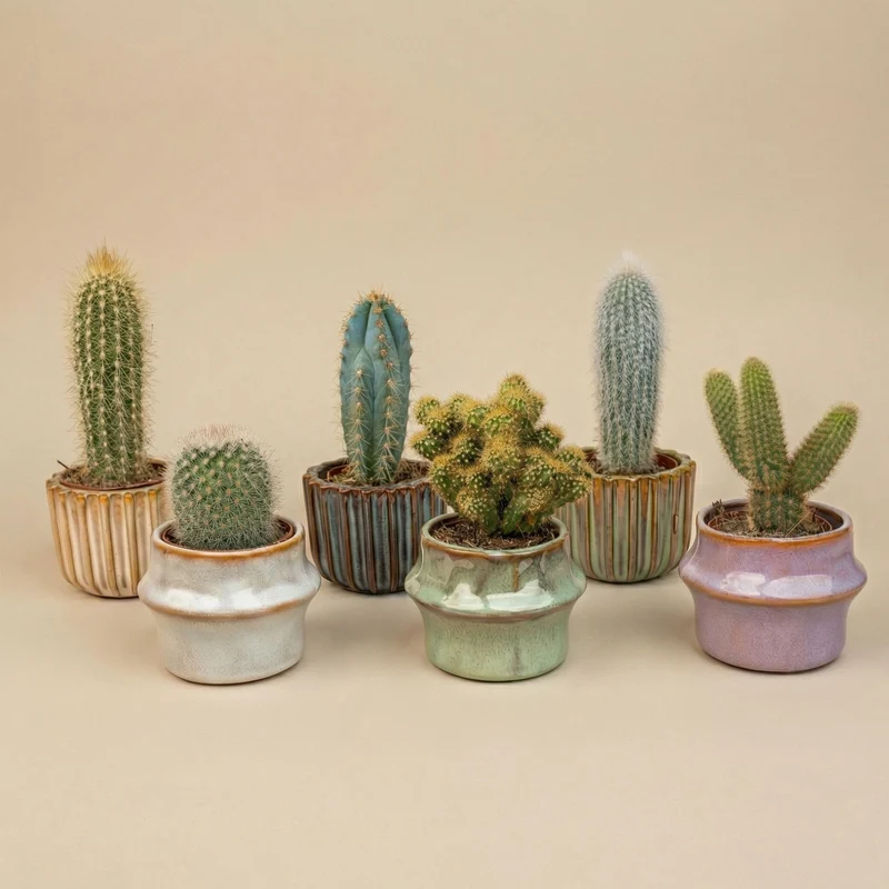 Cacti Set of 6 in Ceramic Mini Pot Barcelona - ↑ 8–12 cm