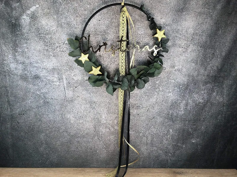 Weihnachtlicher Eukalyptus Ring – Fensterdeko mit LED optional
