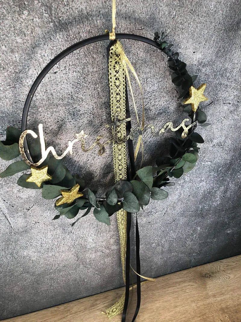 Weihnachtlicher Eukalyptus Ring – Fensterdeko mit LED optional