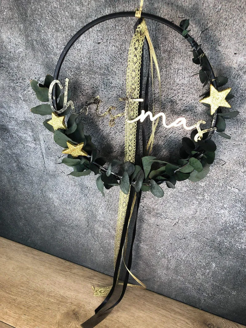 Weihnachtlicher Eukalyptus Ring – Fensterdeko mit LED optional