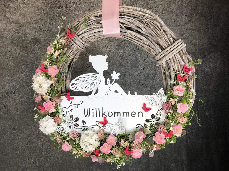 Türkranz Seidenblumen Welcome – Haustürdeko handgefertigt