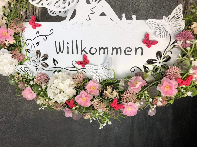 Türkranz Seidenblumen Welcome – Haustürdeko handgefertigt