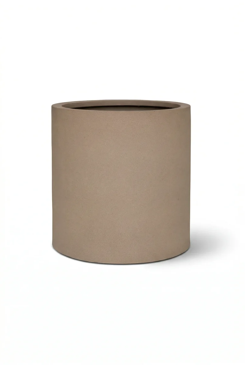 Pflanzkübel Max Taupe in Zylinderform aus Fiberstone