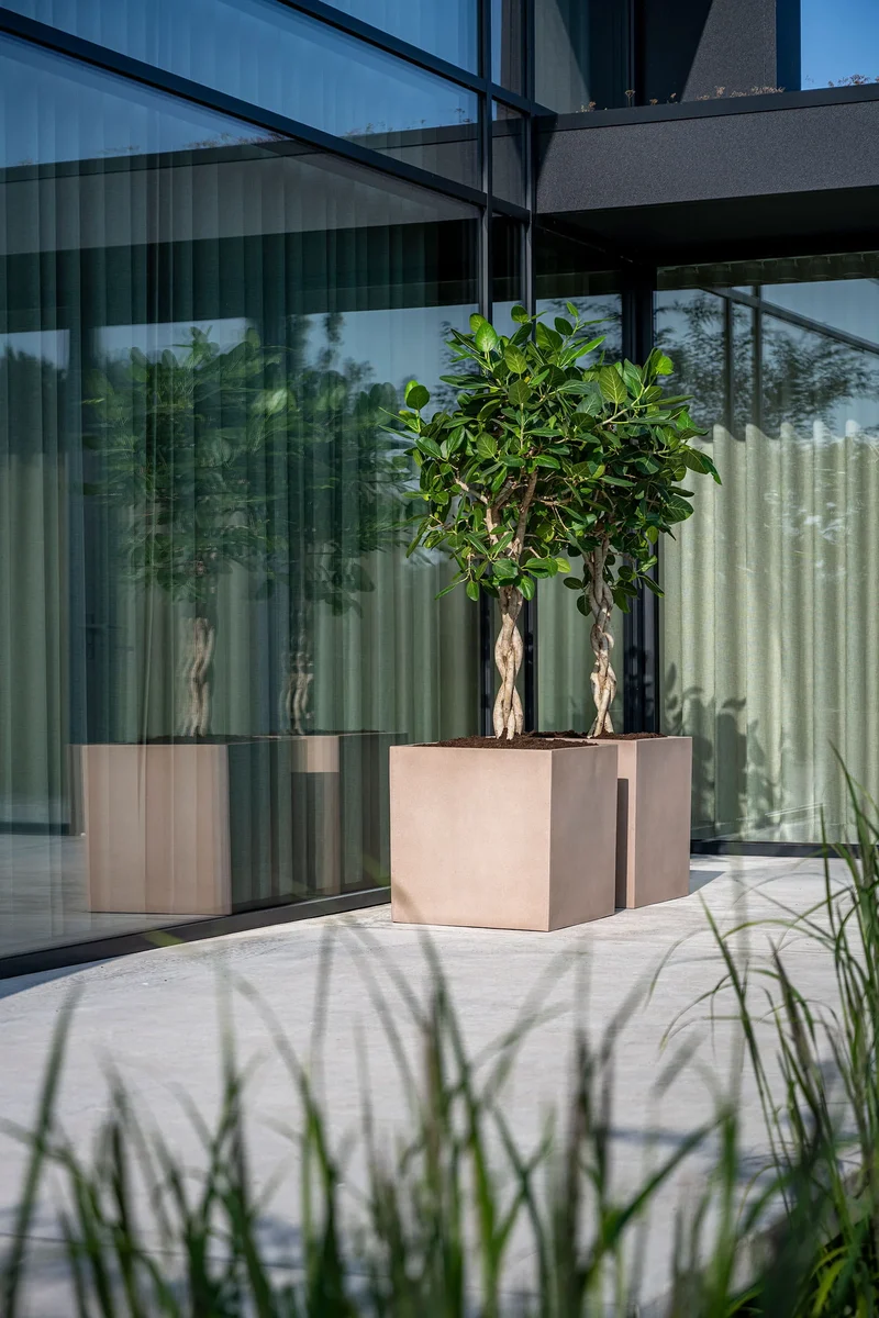 Eckiger Pflanzkübel Block Taupe aus Fiberstone