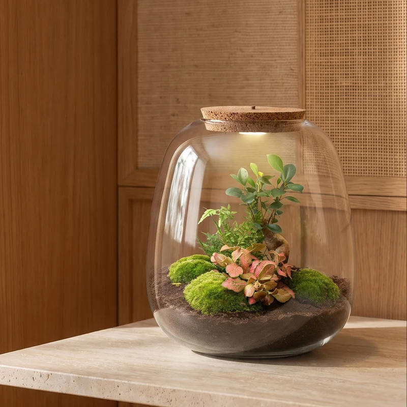 Emma - Bonsai Red - Terrarium with light - Bottle garden DIY kit - Ø 23 cm ↑ 25 cm