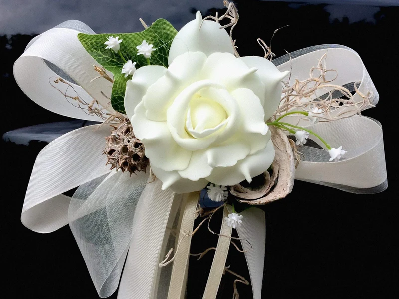 Hochzeit Brautauto Schleifen 2er Set – Seidenblumen handgefertigt