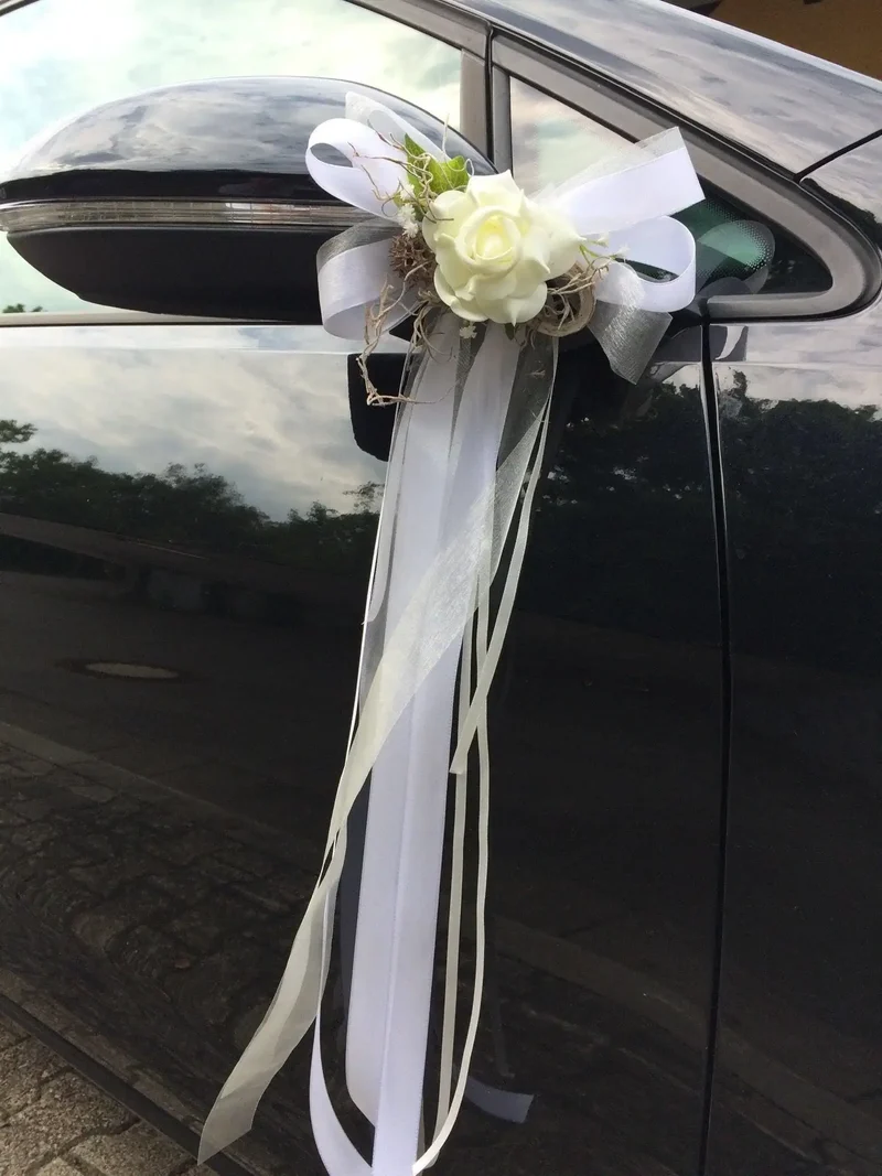 Hochzeit Brautauto Schleifen 2er Set – Seidenblumen handgefertigt