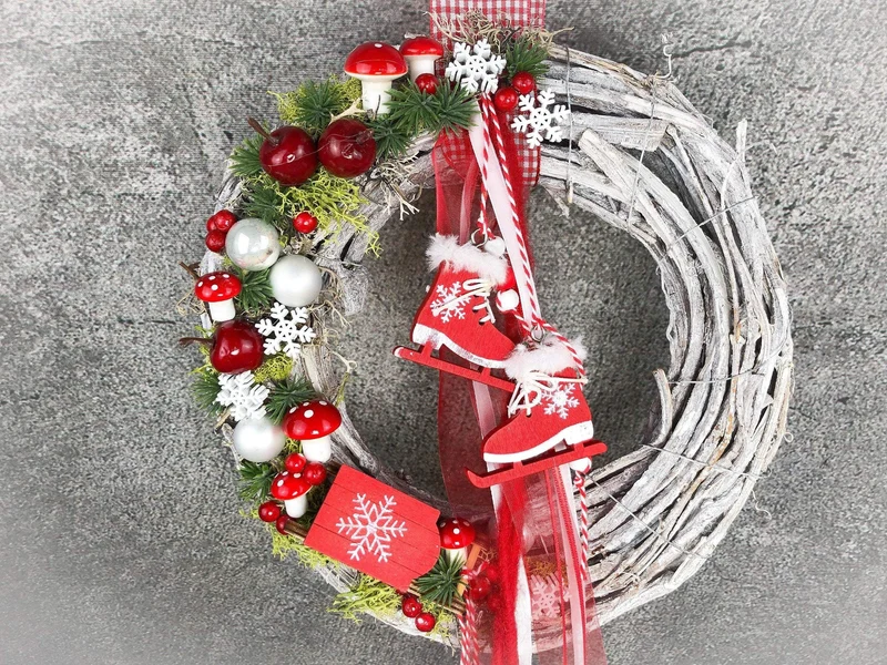 Weihnachtskranz Schlitten – Türkranz Weihnachten handgefertigt