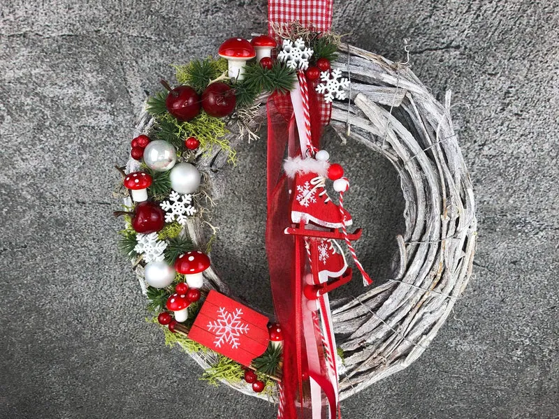 Weihnachtskranz Schlitten – Türkranz Weihnachten handgefertigt