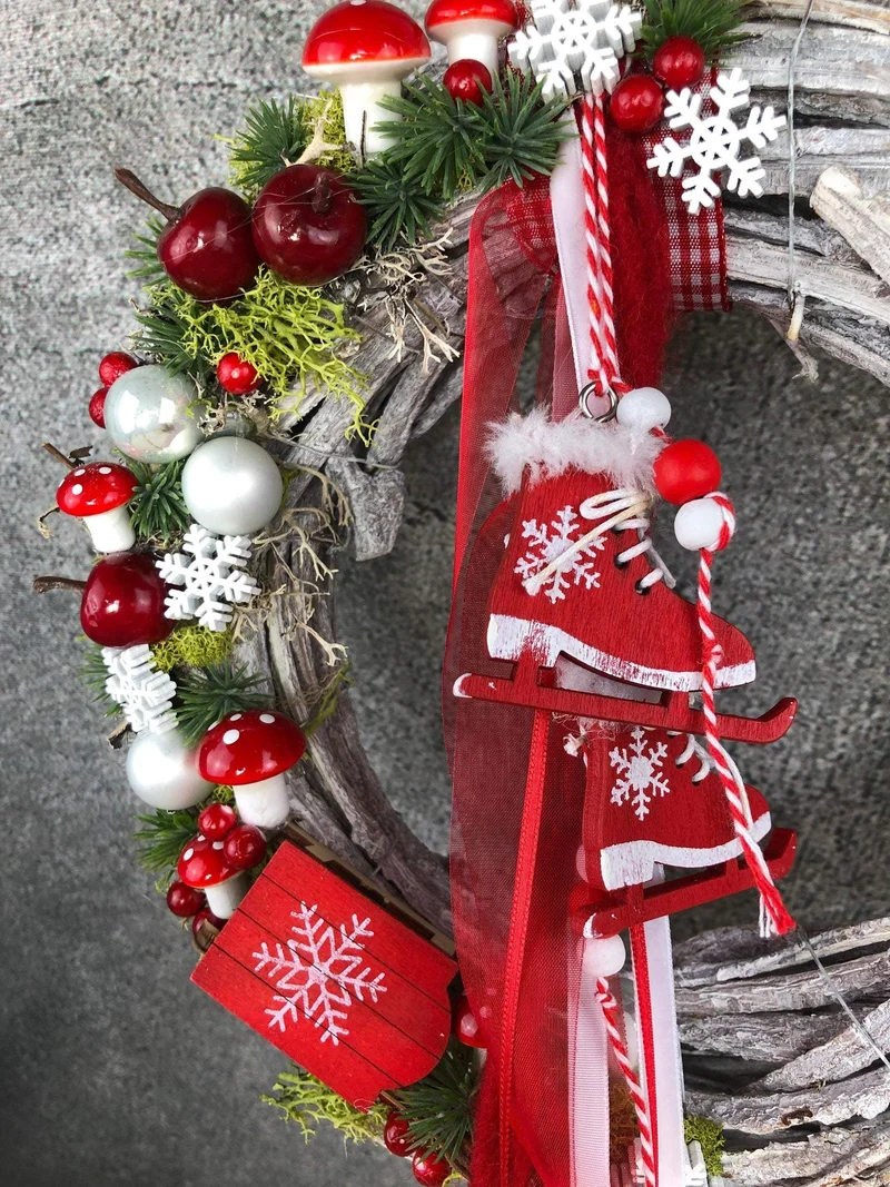 Weihnachtskranz Schlitten – Türkranz Weihnachten handgefertigt