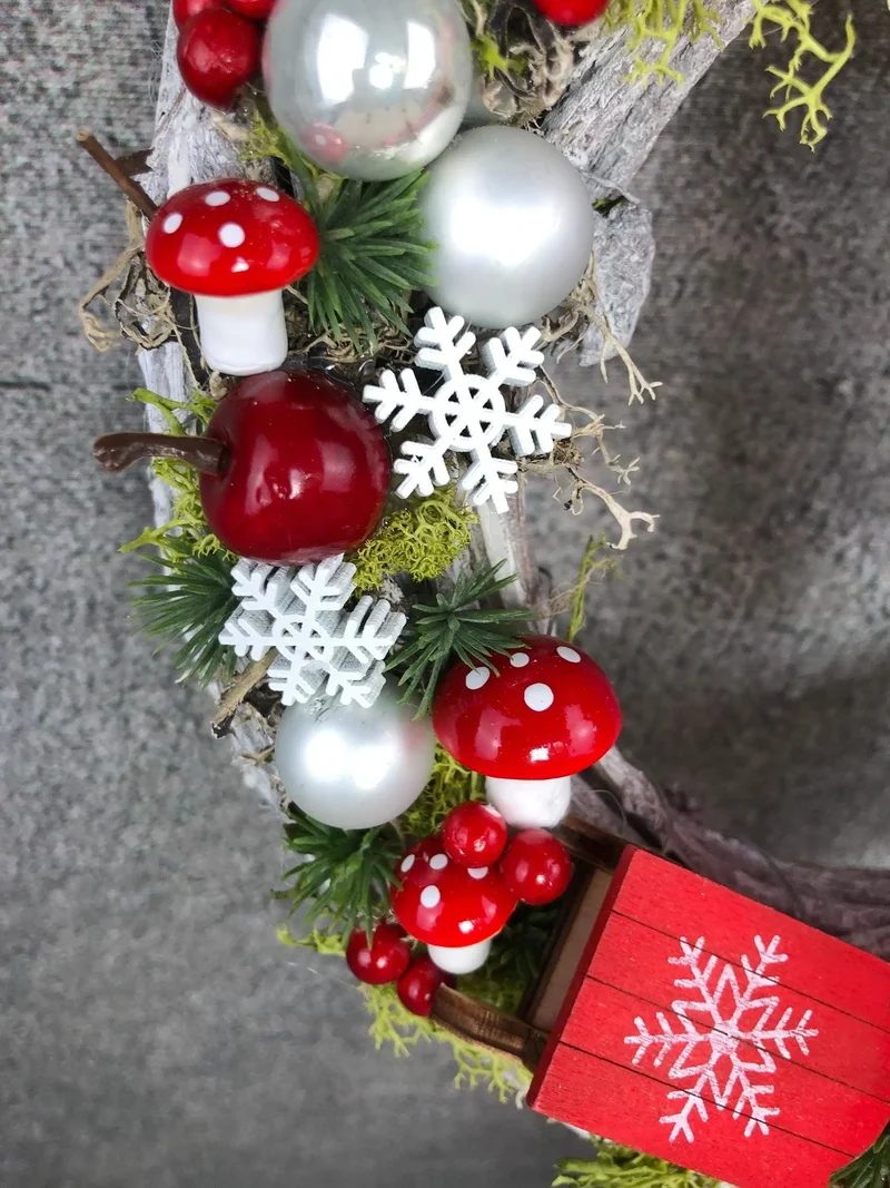 Weihnachtskranz Schlitten – Türkranz Weihnachten handgefertigt