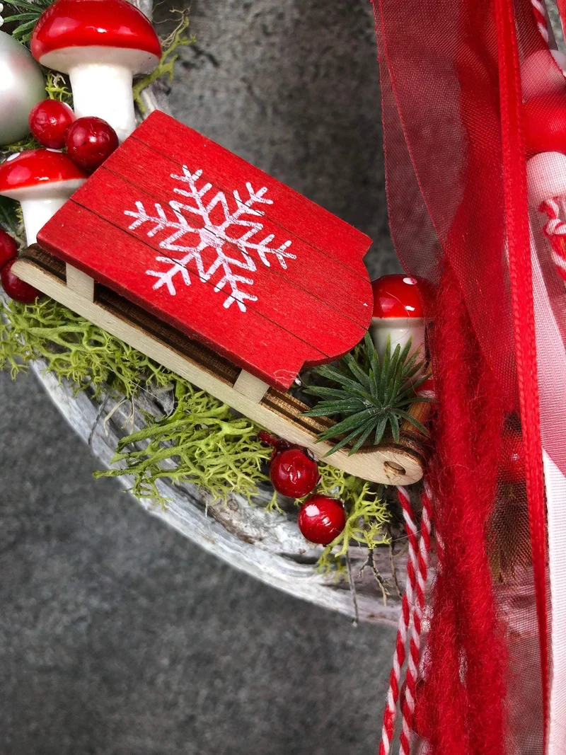 Weihnachtskranz Schlitten – Türkranz Weihnachten handgefertigt