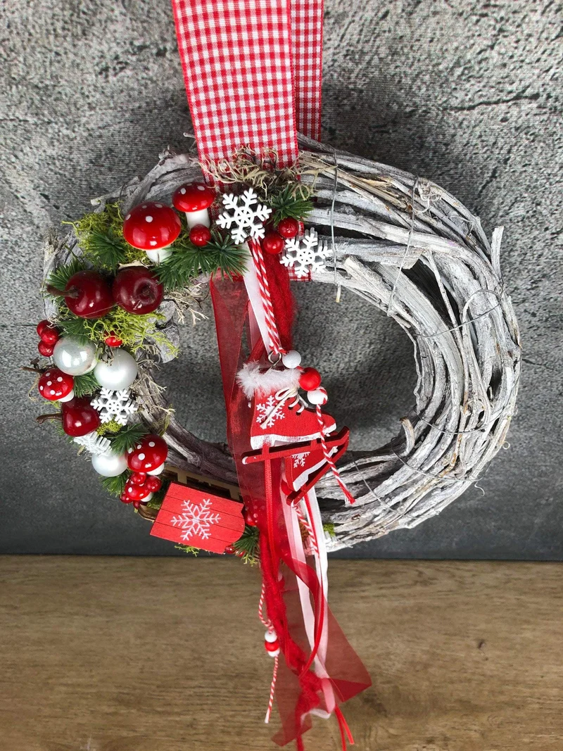 Weihnachtskranz Schlitten – Türkranz Weihnachten handgefertigt