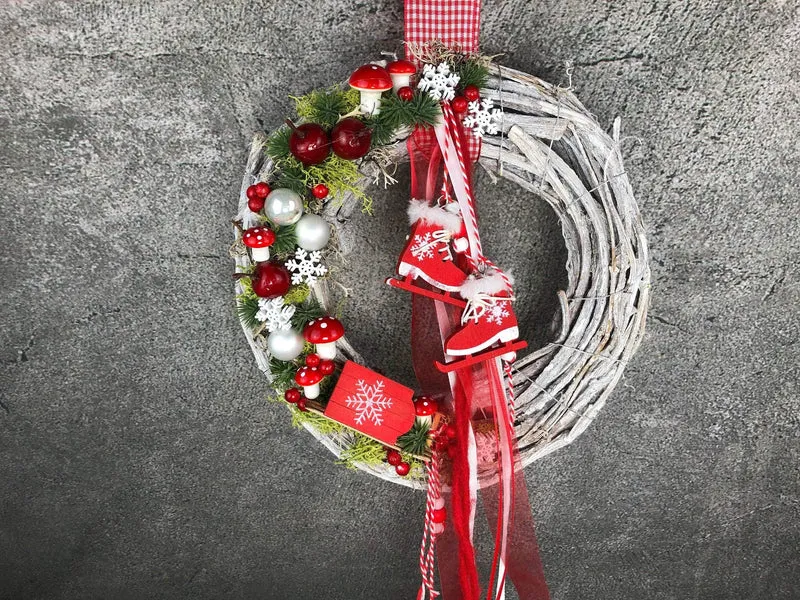 Weihnachtskranz Schlitten – Türkranz Weihnachten handgefertigt