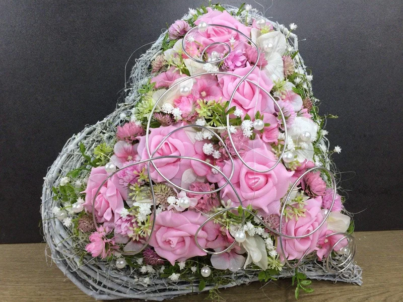Rose Grabherz Seidenblumen – handgefertigter Grabschmuck – wetterfest
