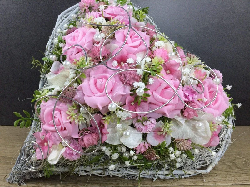 Rose Grabherz Seidenblumen – handgefertigter Grabschmuck – wetterfest