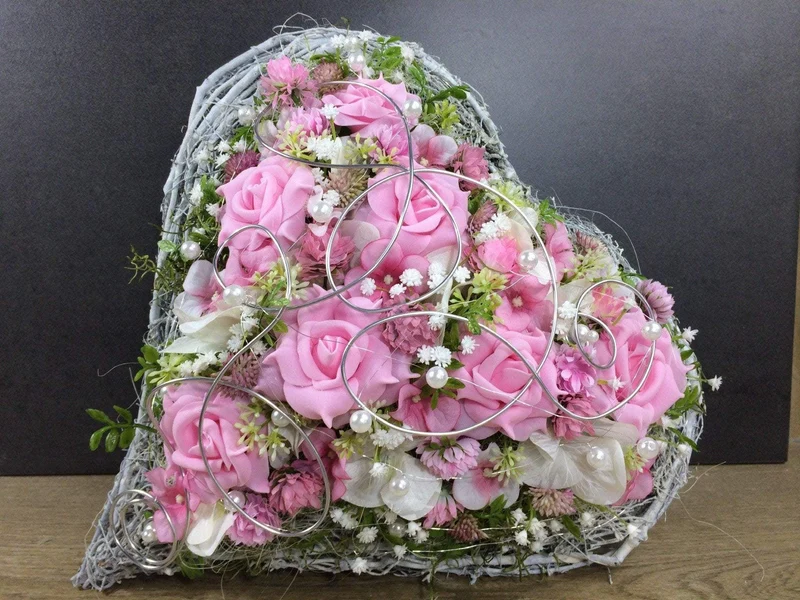 Rose Grabherz Seidenblumen – handgefertigter Grabschmuck – wetterfest