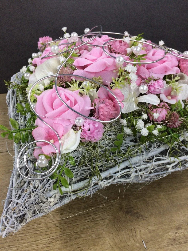 Rose Grabherz Seidenblumen – handgefertigter Grabschmuck – wetterfest