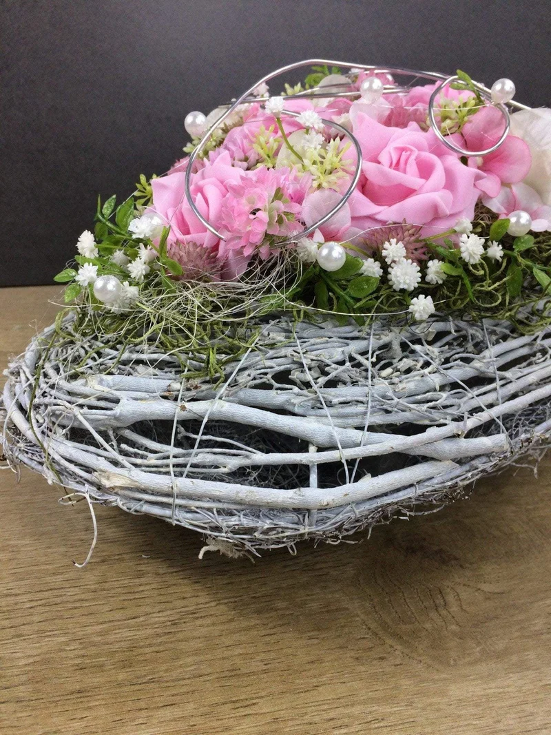 Rose Grabherz Seidenblumen – handgefertigter Grabschmuck – wetterfest