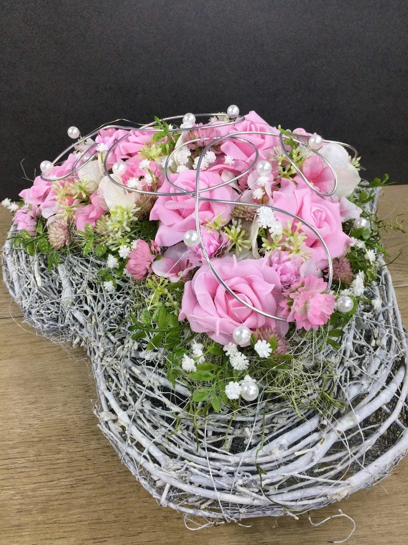 Rose Grabherz Seidenblumen – handgefertigter Grabschmuck – wetterfest