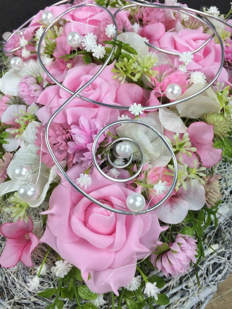 Rose Grabherz Seidenblumen – handgefertigter Grabschmuck – wetterfest