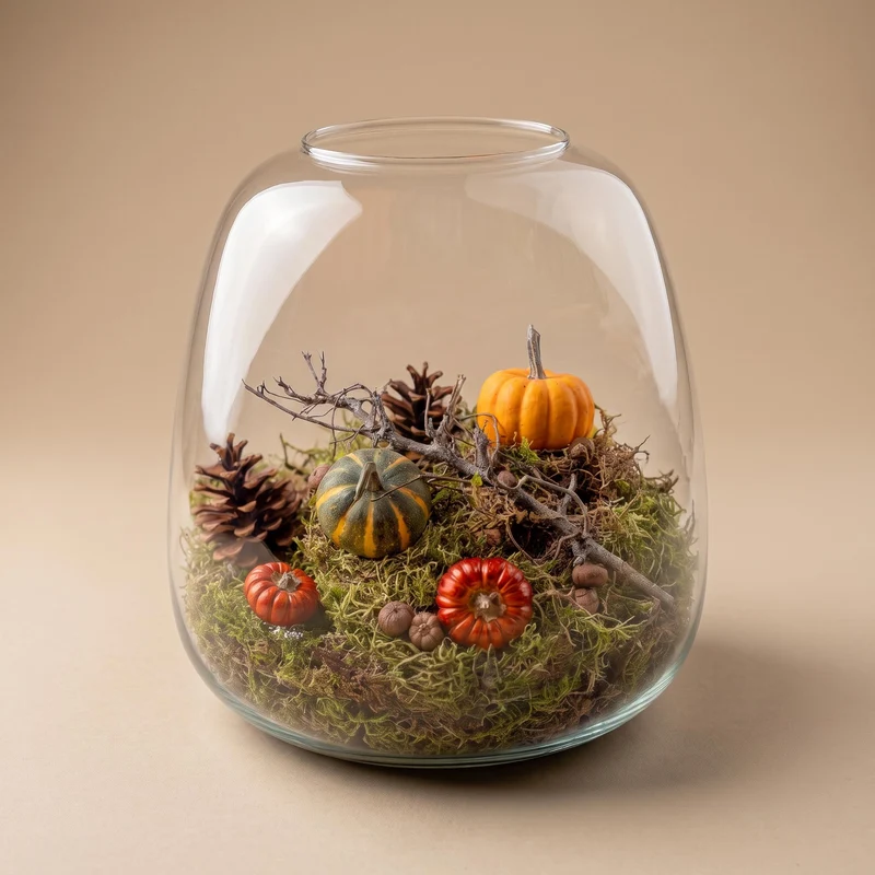 Autumn terrarium Emma Ø 23cm ↑ 25cm Medium deco 2 Pumpkins