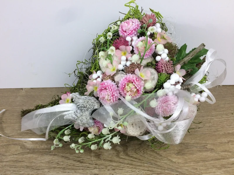Grabherz Rose auf Moos – Grabschmuck Seidenblumen langlebig