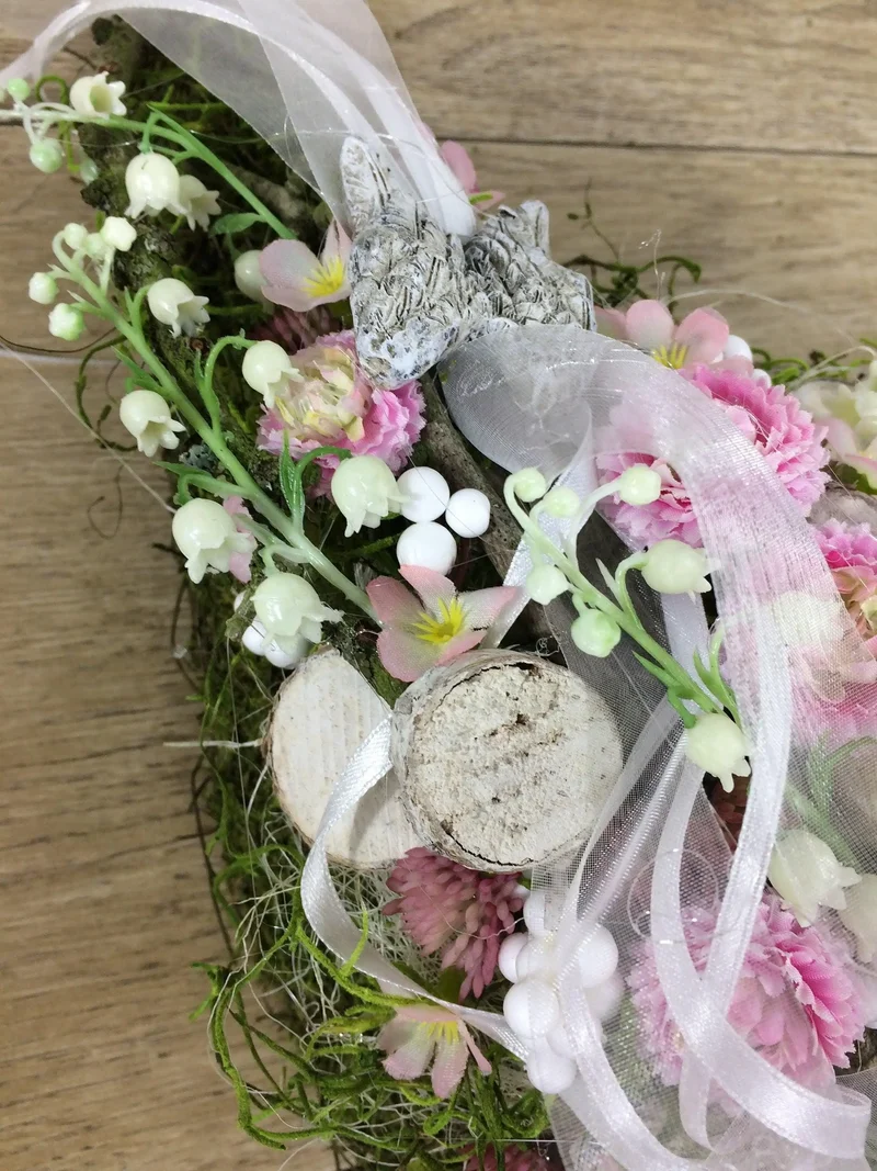 Grabherz Rose auf Moos – Grabschmuck Seidenblumen langlebig